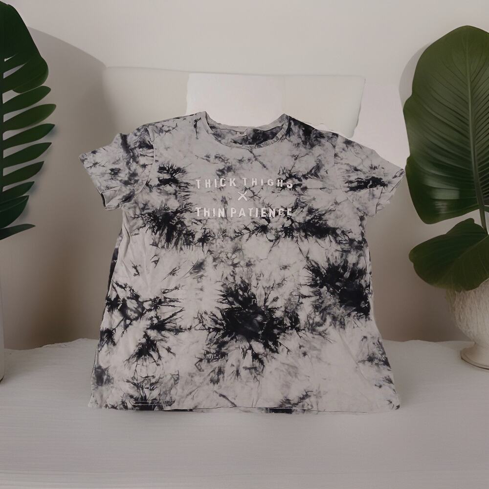Yitan Women Top T-Shirt Large White Tie Dye Thick Thighs X Thin Patience Tee
